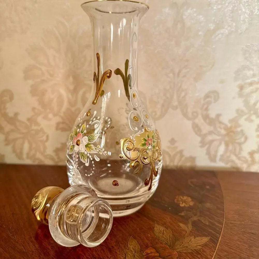 Vintage & Delicate Hand-Painted Romanian Glass Decanter from early 1900s